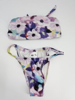 H&M Floral Bandeau Bikini Set in Lavender, Purple & Aqua